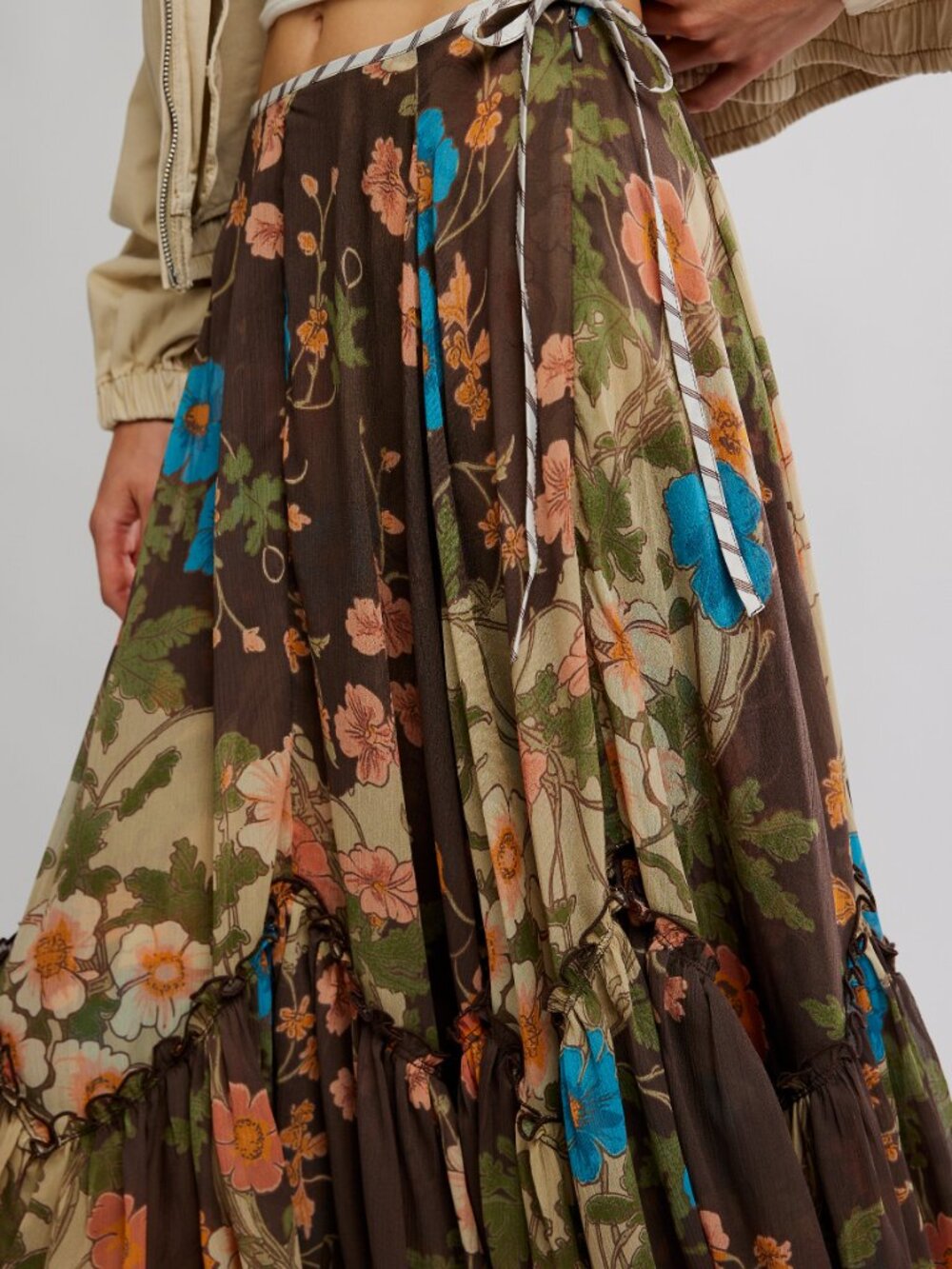 🎉LAST CHANCE🎉 FREE PEOPLE Palermo Villa Chiffon Maxi Skirt / Chocolate Combo - Picture 5 of 9